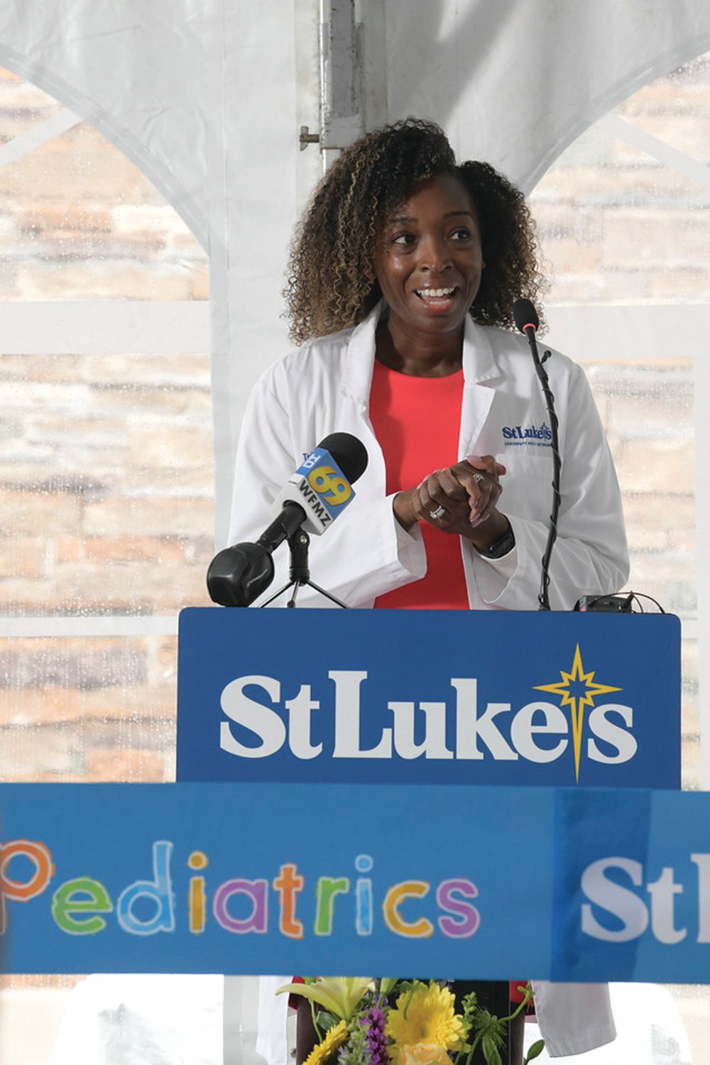 Dr. Tecile Andolino, pediatric nephrologist and medical director of pediatric specialty care, speaks at the ribbon-cutting ceremony for St. Luke’s Pediatric Specialty Center in Center Valley.