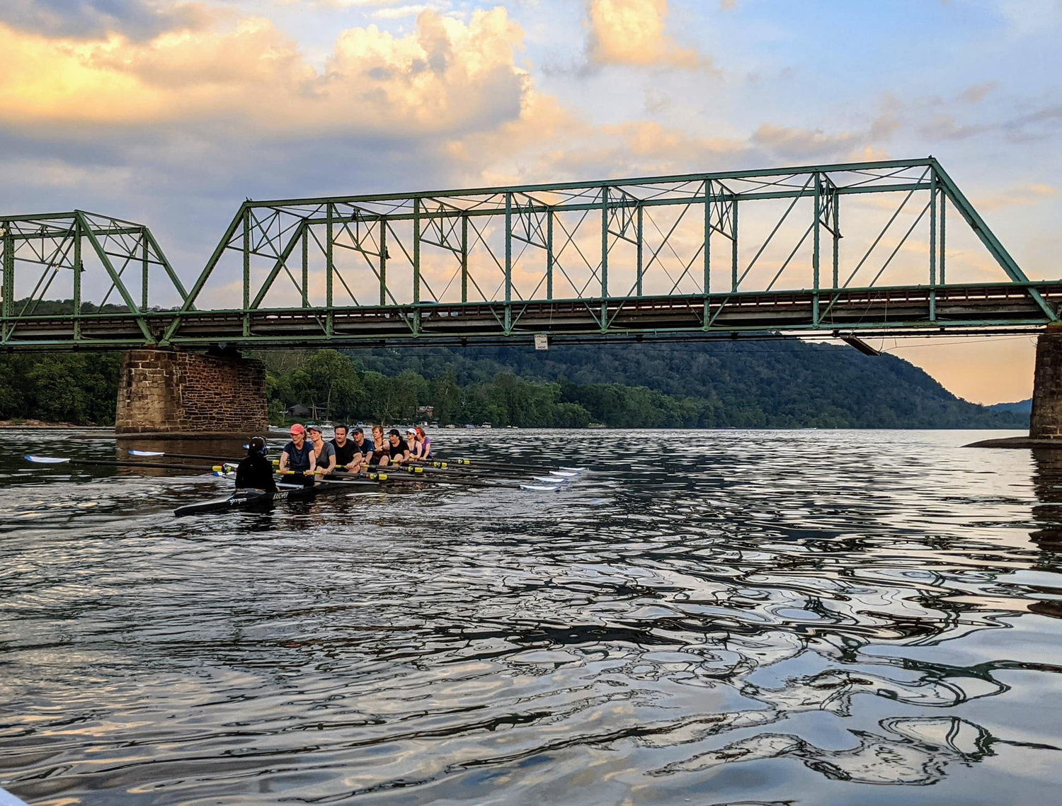 Members of the Swan Creek Rowing Club in Lambertville, N.J., row on the Delaware River.