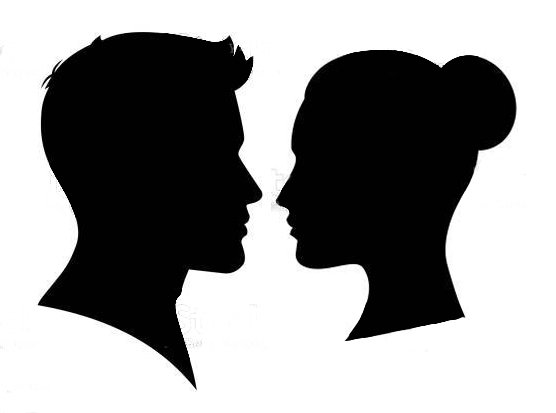 Man and woman silhouette face to face