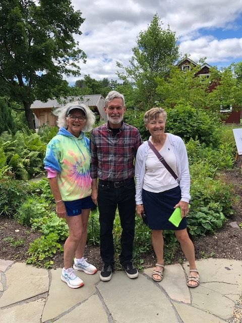 Becki Masters, Phil Masters, and Pam Barnes in the Rhinesmith-Patent garden.