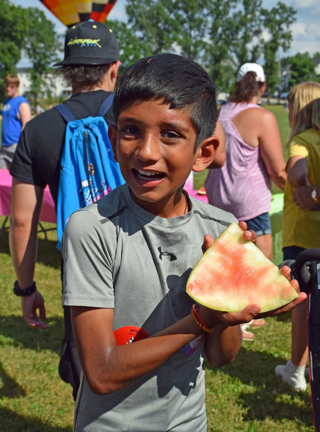 Vansh Patel, 10, of Perkasie, tied for the win in the Watermelon Eating Contest 12 and under, with (not pictured) Nathan Ritting, 10, of Perkasie, and Alice Westley, 8, of Harleysville.