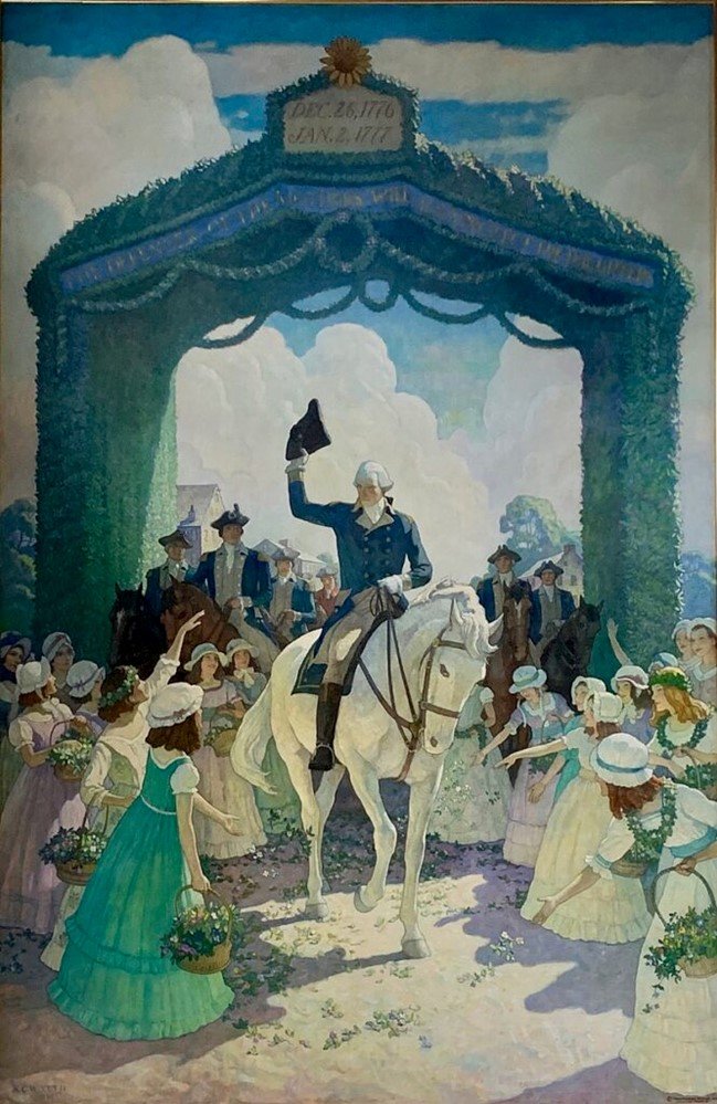 N.C. Wyeth’s monumental painting of George Washington’s reception at Trenton on his inaugural journey in 1789.