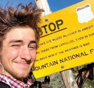 Zane’s hair blows at a mountain summit with record wind
speeds.
