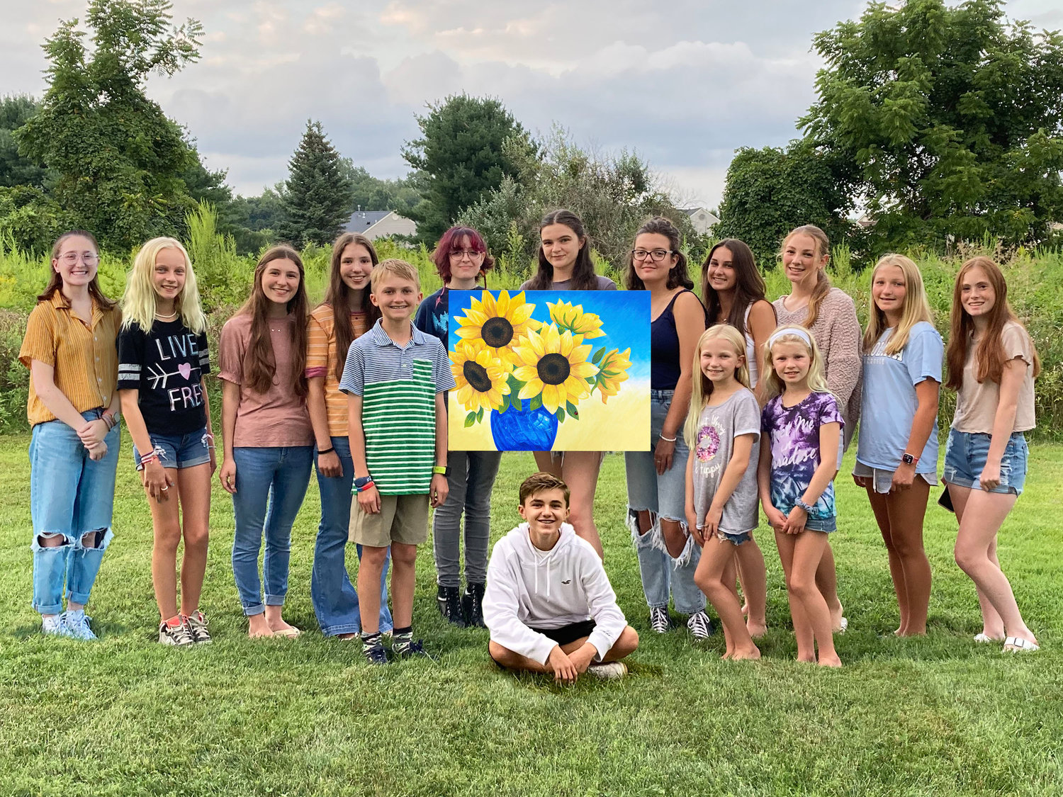 Some of the young artists with their Sunflowers for Ukraine painting.