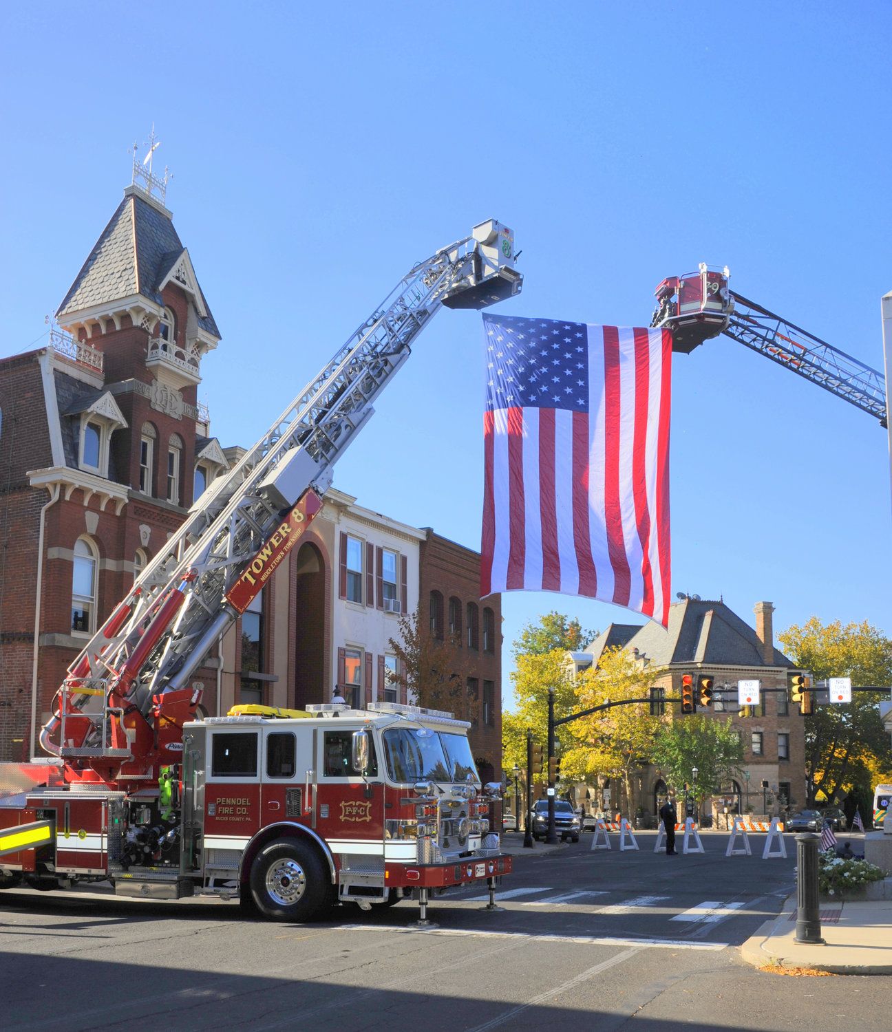 An American flag hangs over Court Street.