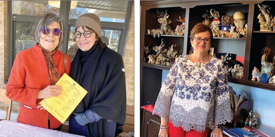 In the photo on the left, Claudie Fischer, left, voted for the first time Tuesday after becoming a citizen last year. Democratic committee person Linda Lefevre, stands beside her at a Doylestown
polling location. In the image on the right, Pat Poprik, chair of the Bucks County Republican Committee, was optimistic about her party’s results in the midterm elections.