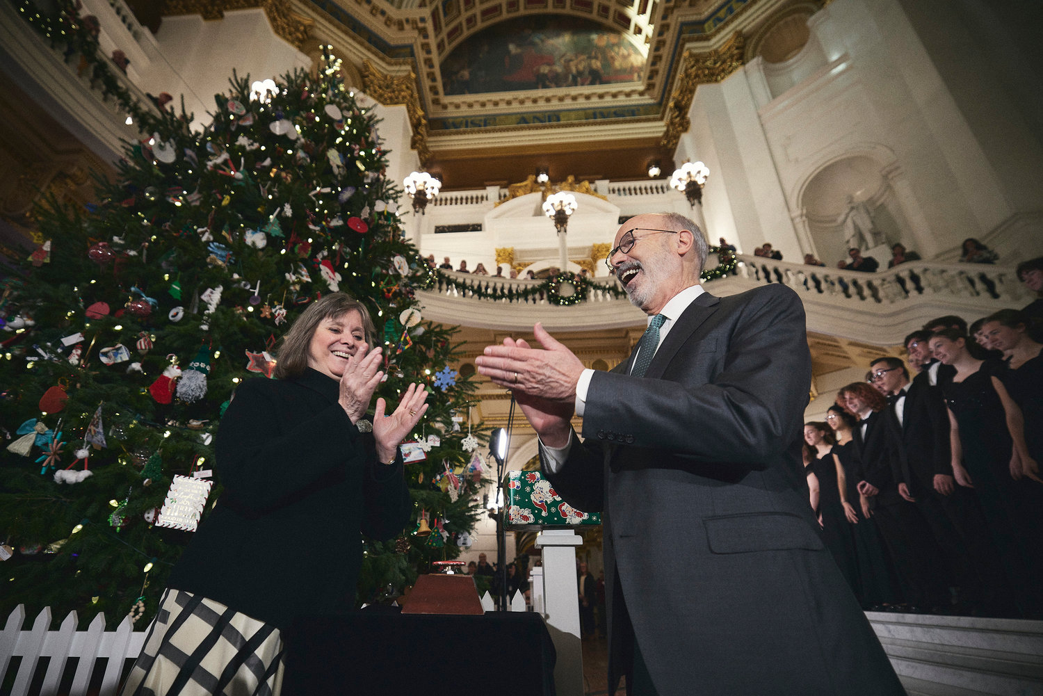 Governor Tom Wolf and First Lady Frances Wolf lighting the tree.  Today, Governor Tom Wolf and First Lady Frances Wolf ushered in the 2022 holiday season at the Capitol in Harrisburg with the 2022 Tree Lighting Ceremony.   December 5, 2022 -- Harrisburg, PA