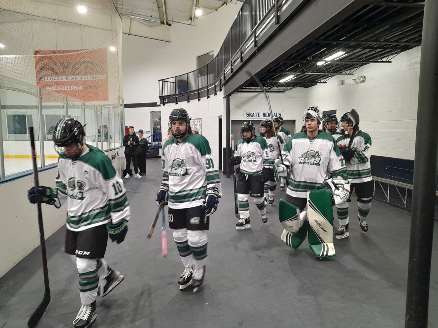 Don Leypoldt
The Pennridge Rams take the ice in last Thursday’s game against Pennsbury. The Rams won 11-4.
