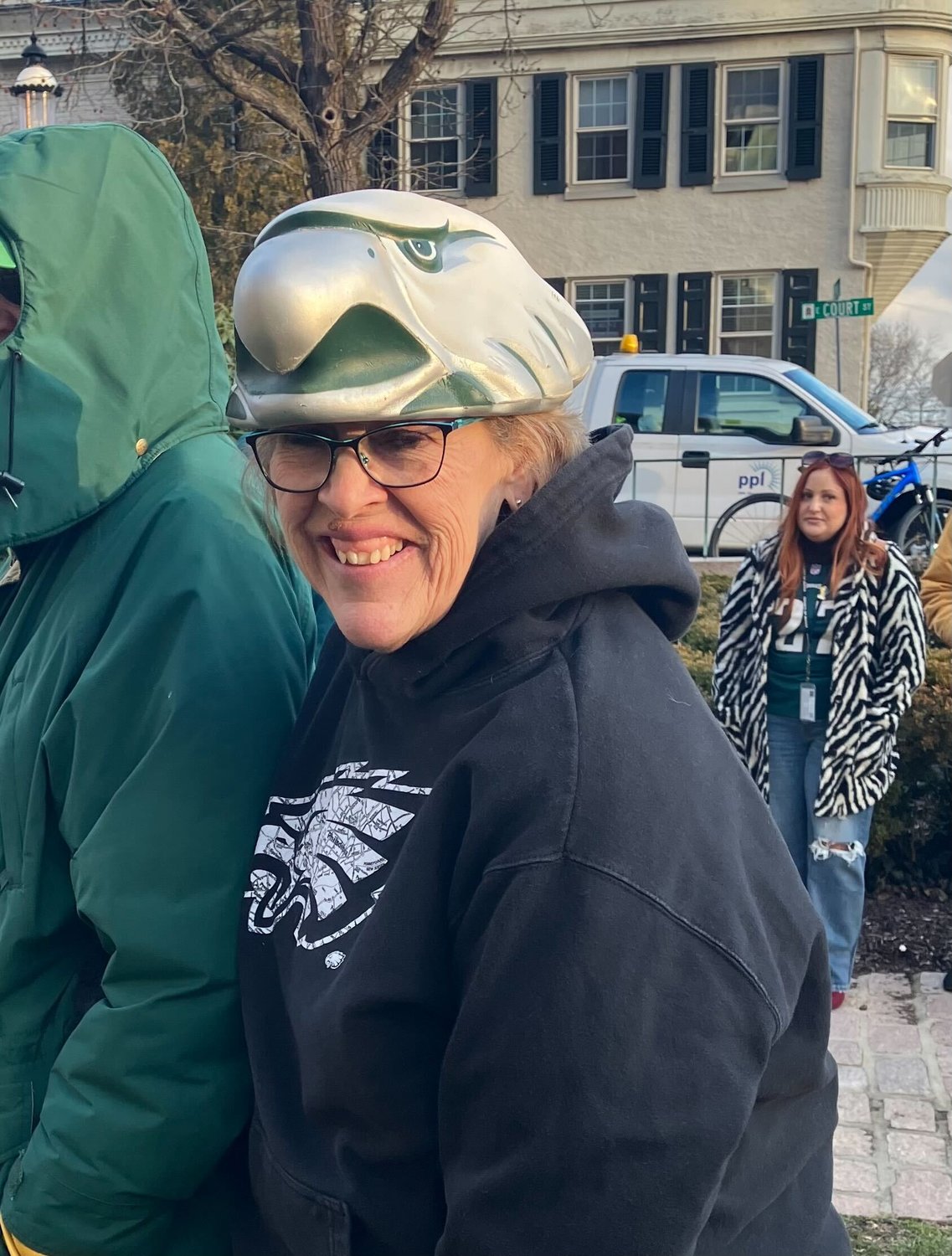 Debbie Peter, Bedminster. Birds fans gathered at the Old County Courthouse Lawn at Court and Main streets in Doylestown for “The Herald’s Road to the Big Game Pep Rally” Friday, Jan. 27, 2023.