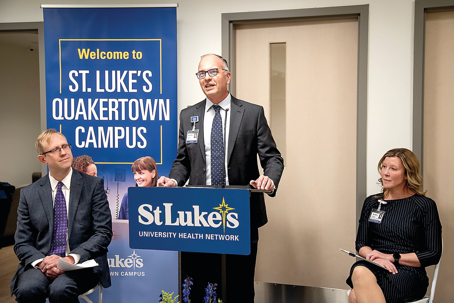 Dennis Pfleiger, president of St. Luke’s Quakertown/Upper Bucks campuses, speaks at the ribbon cutting.