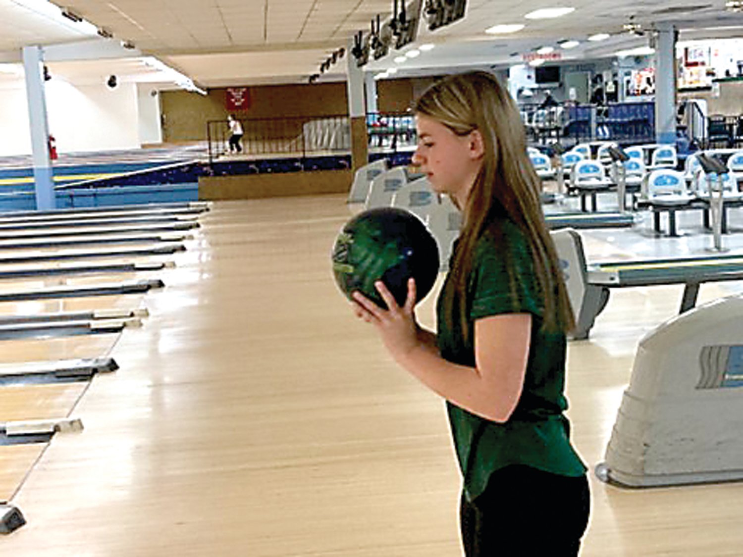 Pennridge bowler Joie Mott concentrates before starting her approach during a recent session at Earl Bowl in Telford.