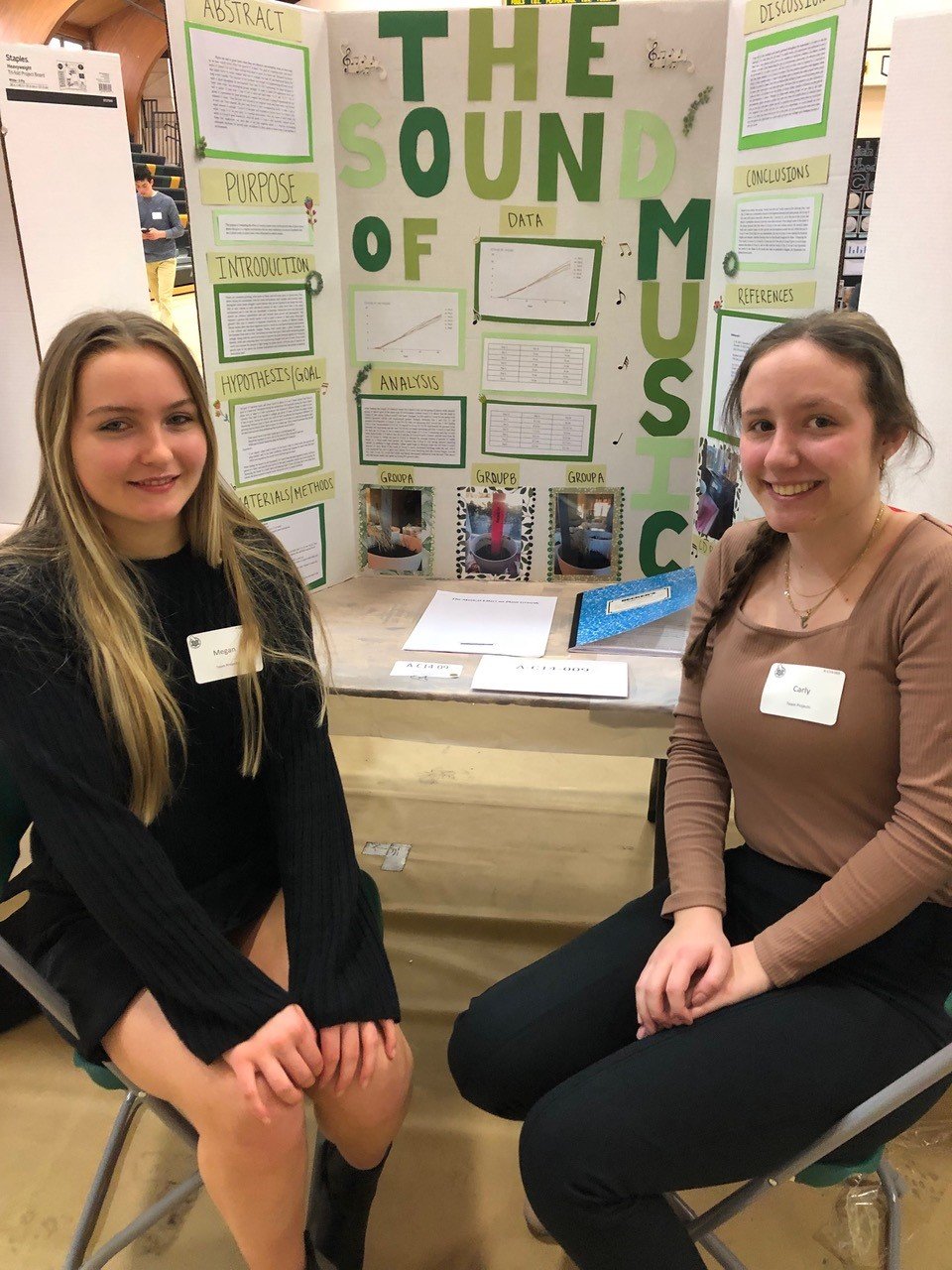 Carly Campbell and Megan O’Connor, seniors at Archbishop Wood, prove through their project — The Sound of Music — that music can stimulate growth in plants.