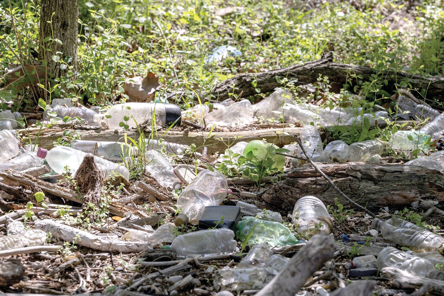 Single-use plastic waste awaits cleanup on Burlington Island in the Delaware River. Spearhead Project Earth’s goal is to clean 10,000 pounds of trash from Burlington Island and the Delaware River by the end of 2023.