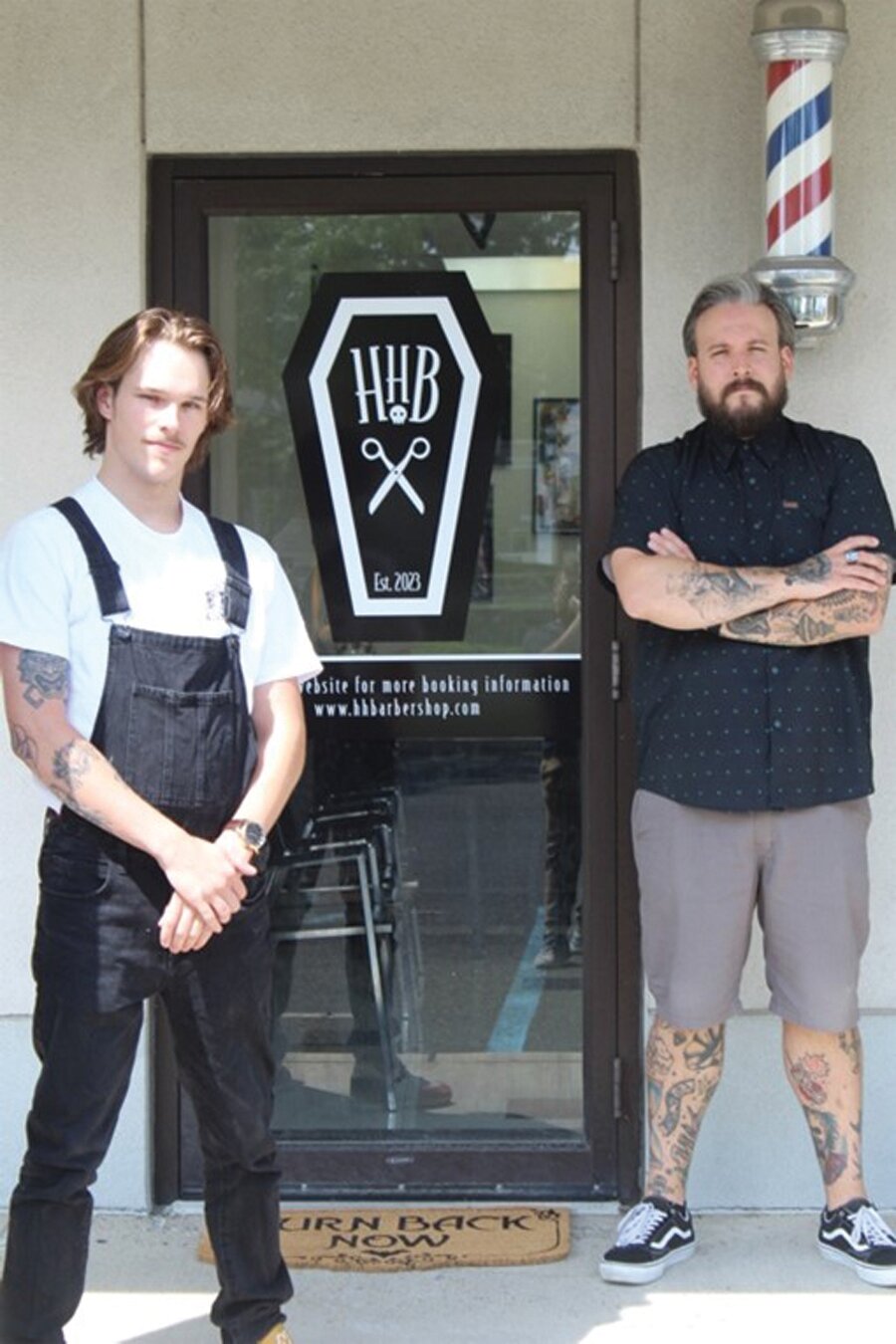 Barber Luke Pomper, left, and shop owner and Head Barber Diehl Mollica, run Happily Haunted Barbershop on North Main Street in Doylestown. Though the shop recently started taking customers, a formal grand opening is scheduled, fittingly, for October.